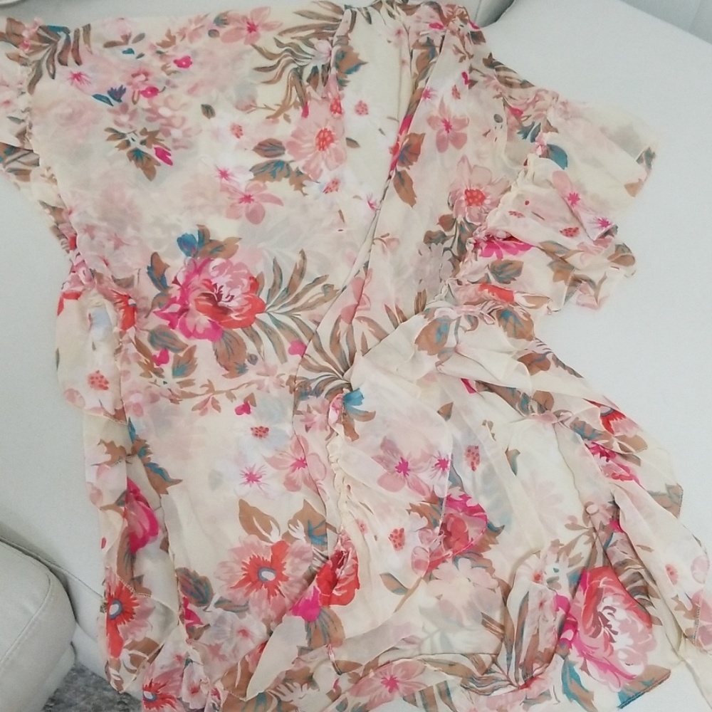 Pink Kimono Floral Cover Ups